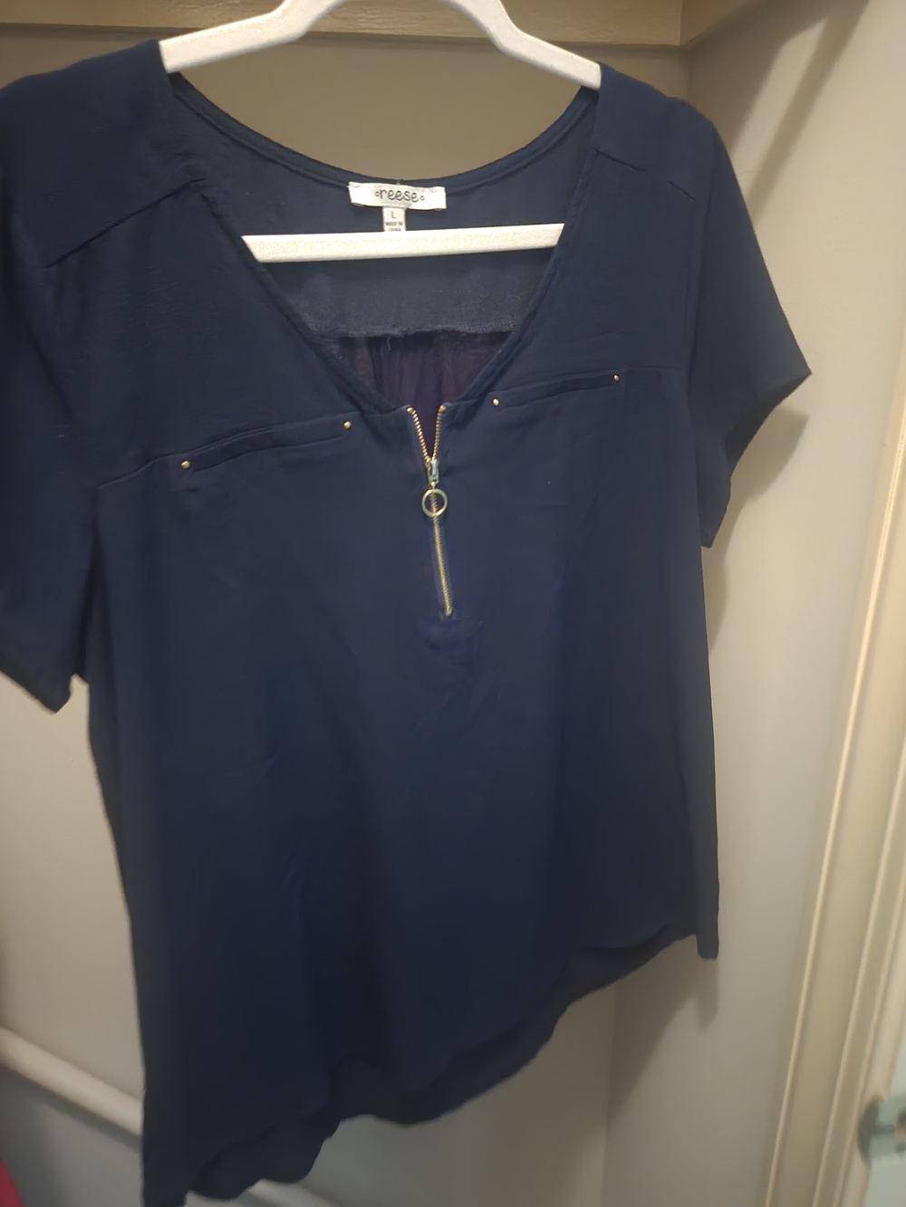 Reese Cooper Navy Short Sleeve Tee with Ring Zip